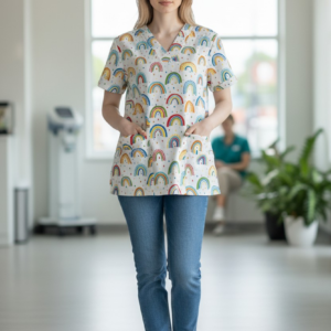 Rainbow Print 100% Cotton Scrub Top