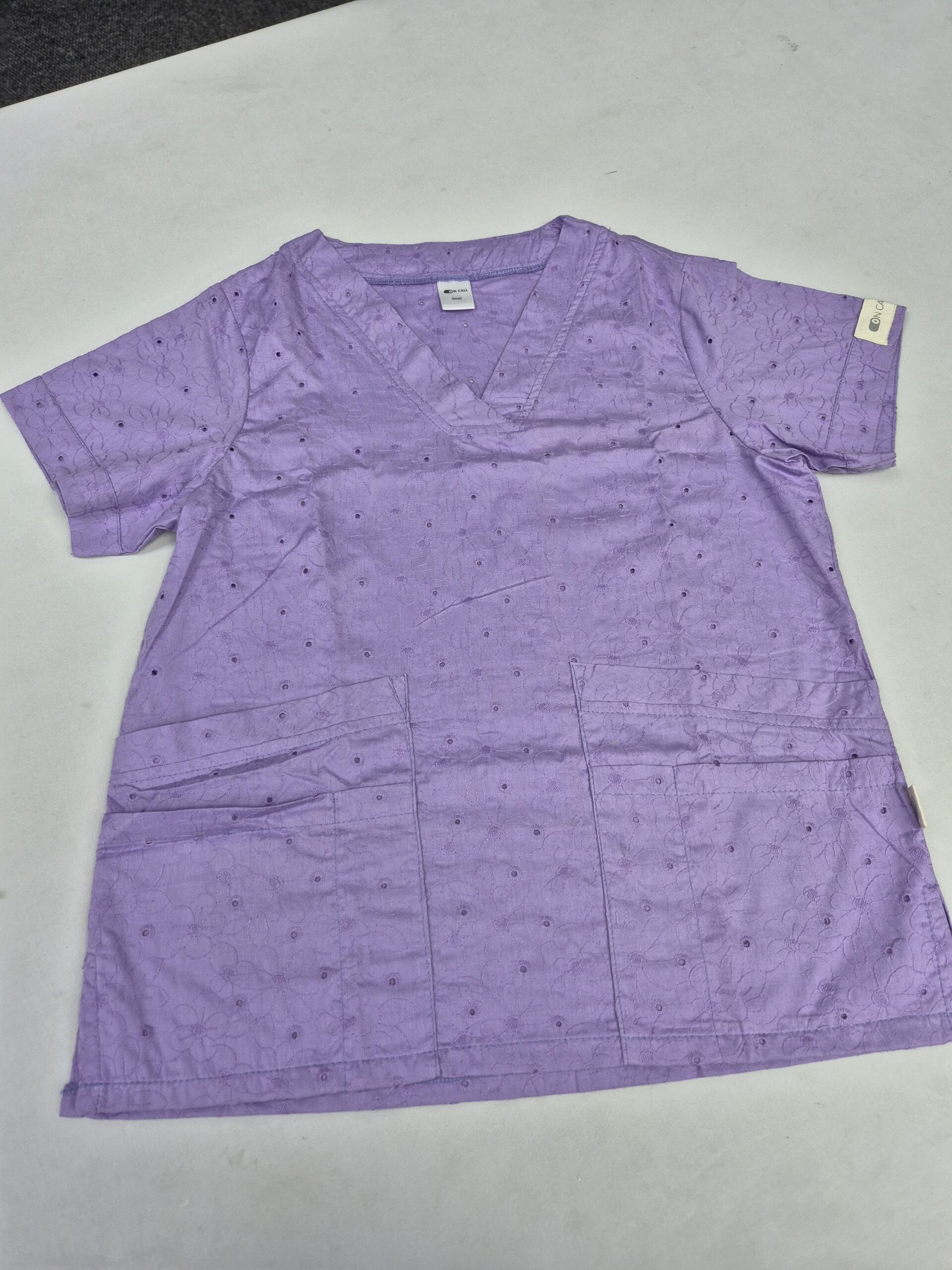 100% Cotton Anglaise Scrub Top | Breathable Summer Top with Multiple Pockets - Image 3