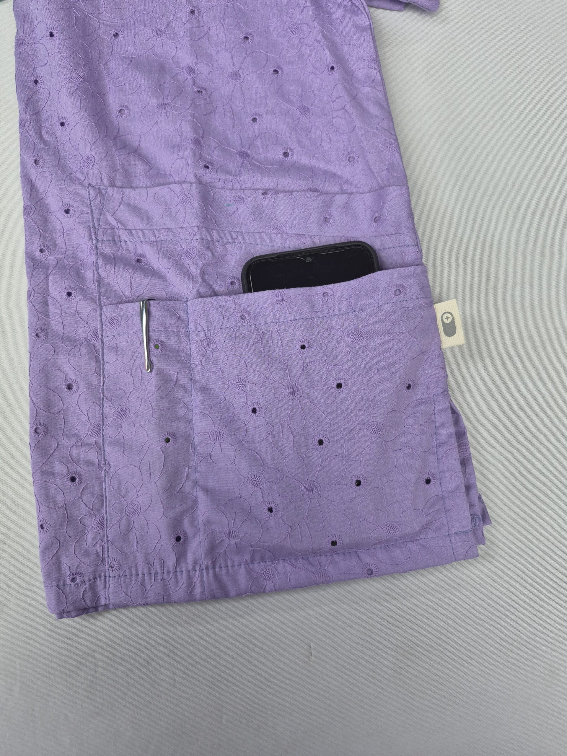 100% Cotton Anglaise Scrub Top | Breathable Summer Top with Multiple Pockets - Image 4