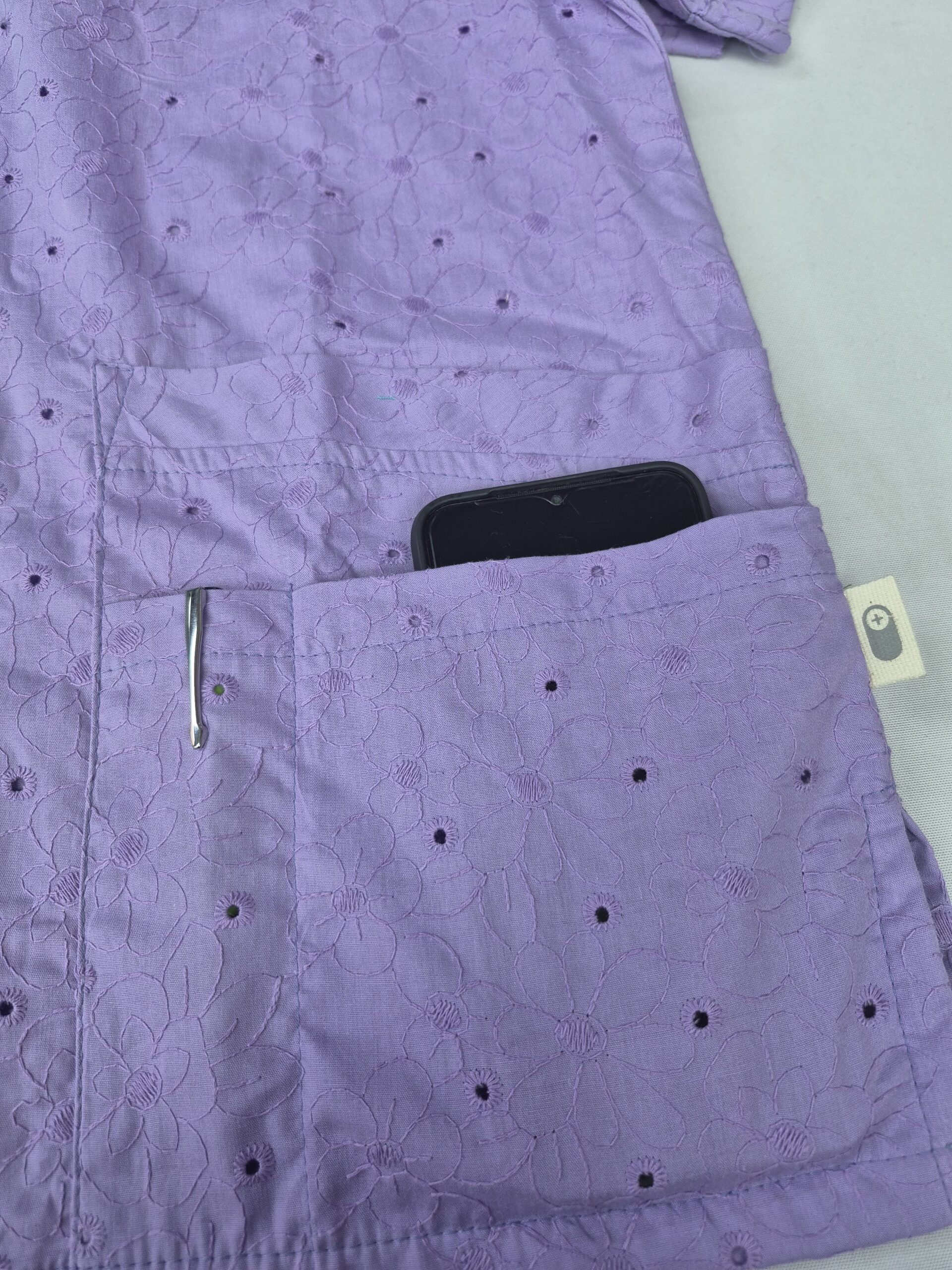 100% Cotton Anglaise Scrub Top | Breathable Summer Top with Multiple Pockets