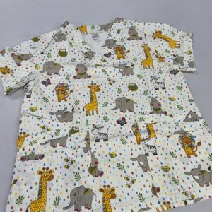 100% Cotton Pediatric Scrub Top – Fun Animal Print | Breathable, Non-Synthetic Medical Scrubs (Womens)