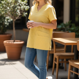 100% Cotton Anglaise Scrub Top | Breathable Summer scrub Top with Multiple Pockets
